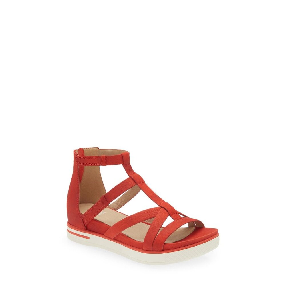 Eileen Fisher‎ Sola Red Poppy Tumbled Nubuck Womens 5.5 M Gladiator Sandal Shoe